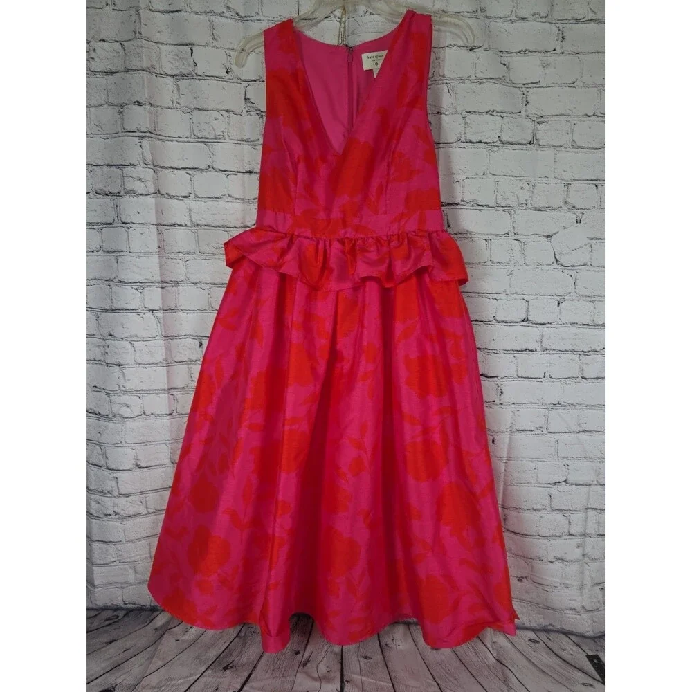 Kate Spade Women's Size 8 Classic Rose Peplum Midi Dress NWT